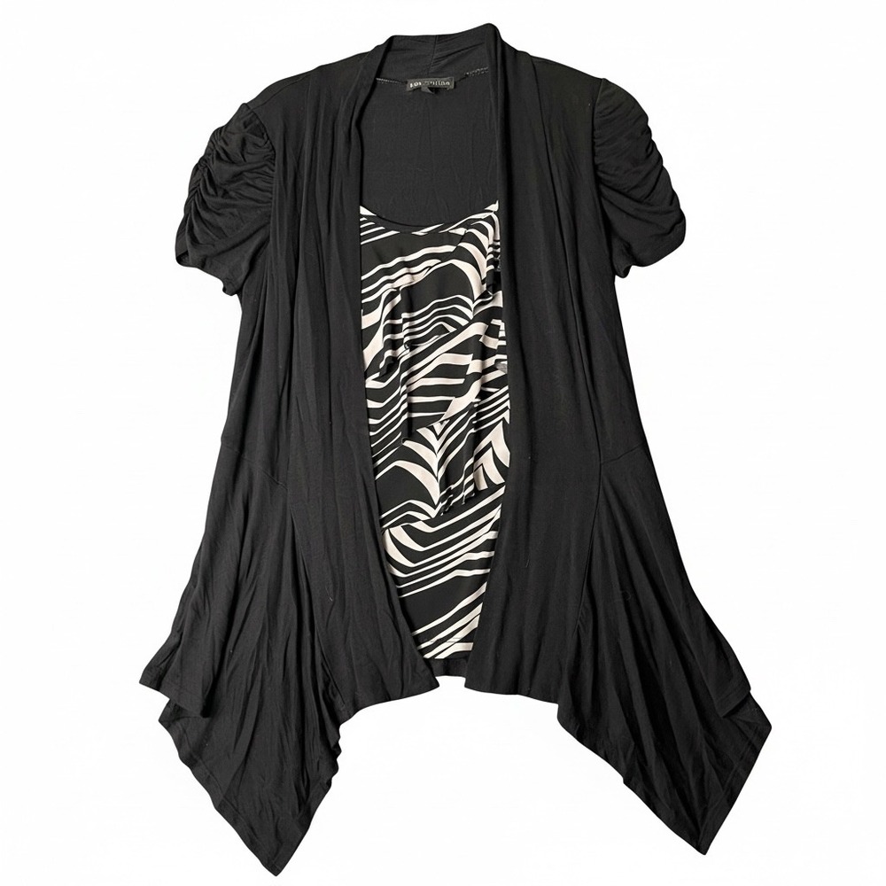 IN STUDIO Black Zebra Print‎ Draped Cardigan Top Women's Size S